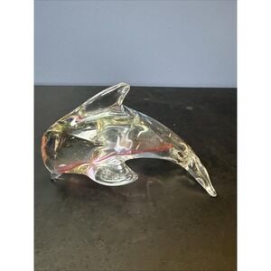 Glass Clear Pink Dolphin Hand Blown‎ Art Paperweight Figurine 5"